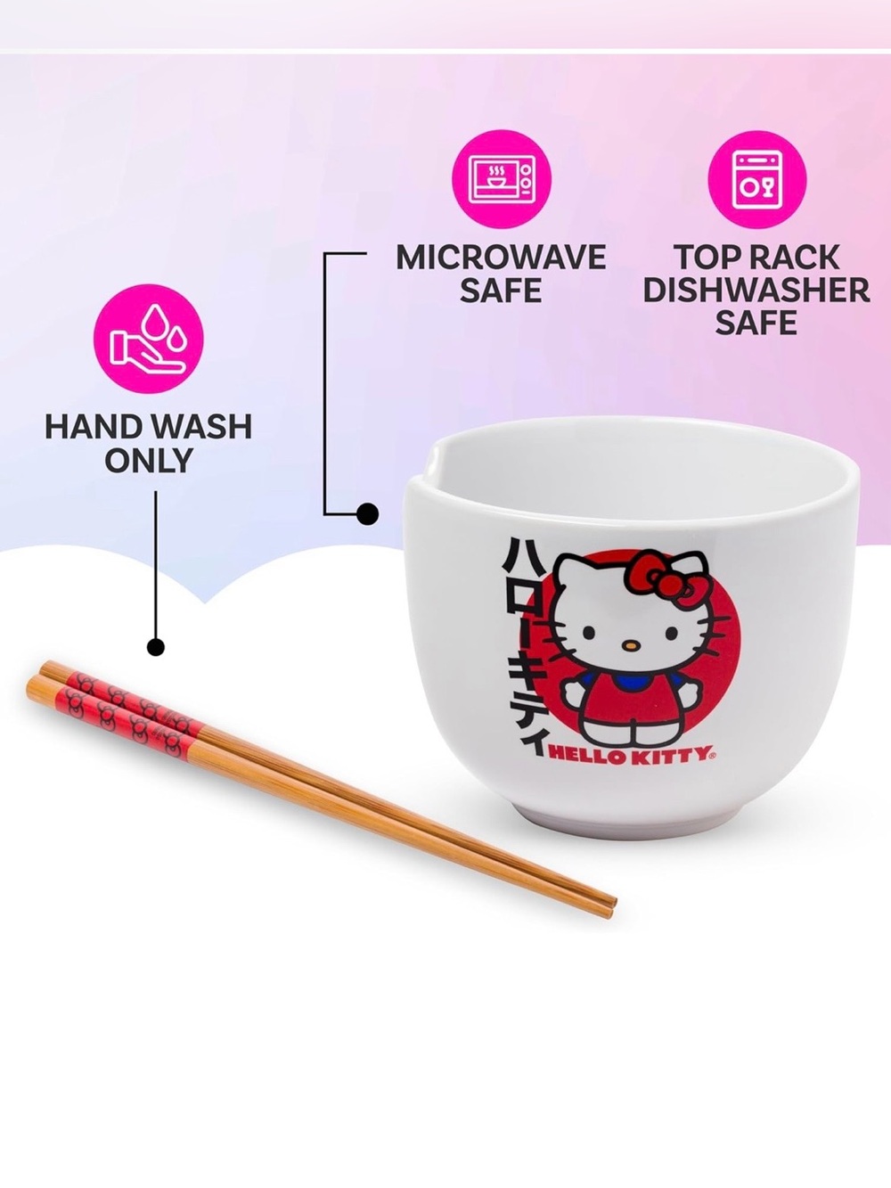 Hello Kitty White Ceramic Bowl with Red and Pink Graphics - Picture 4 of 6
